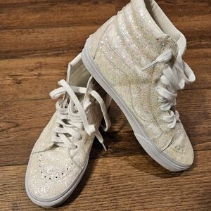 NWOT Vans White Custom Made Glitter sparkle sequins Unisex SK8-hi